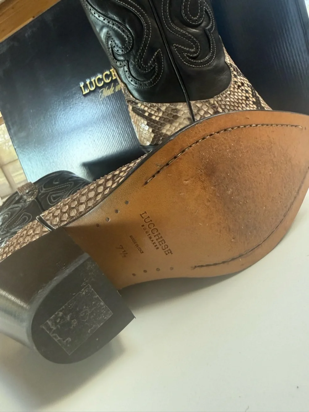 Lucchese Vittoria Black Italian Leather & Tan Python Boots - Picture 5 of 8